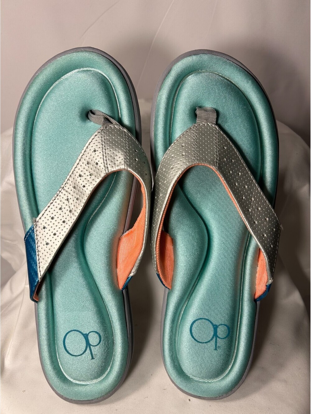 OP Ocean Pacific Flip Flops Womens 8-10 (L) Turquoise Silver Sandals New W/O Box